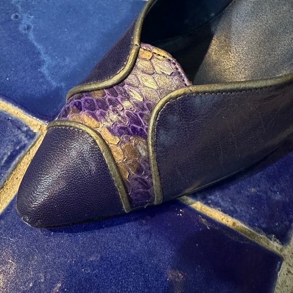 1980s Deep Purple/ Blue Leather Snakeskin 4" High Heels by Jade East- sz 8 B - Picture 6 of 13